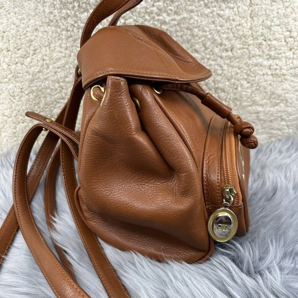Vintage Christian Dior Tan Brown Leather CD Flap Mini Backpack - Picture 10 of 11